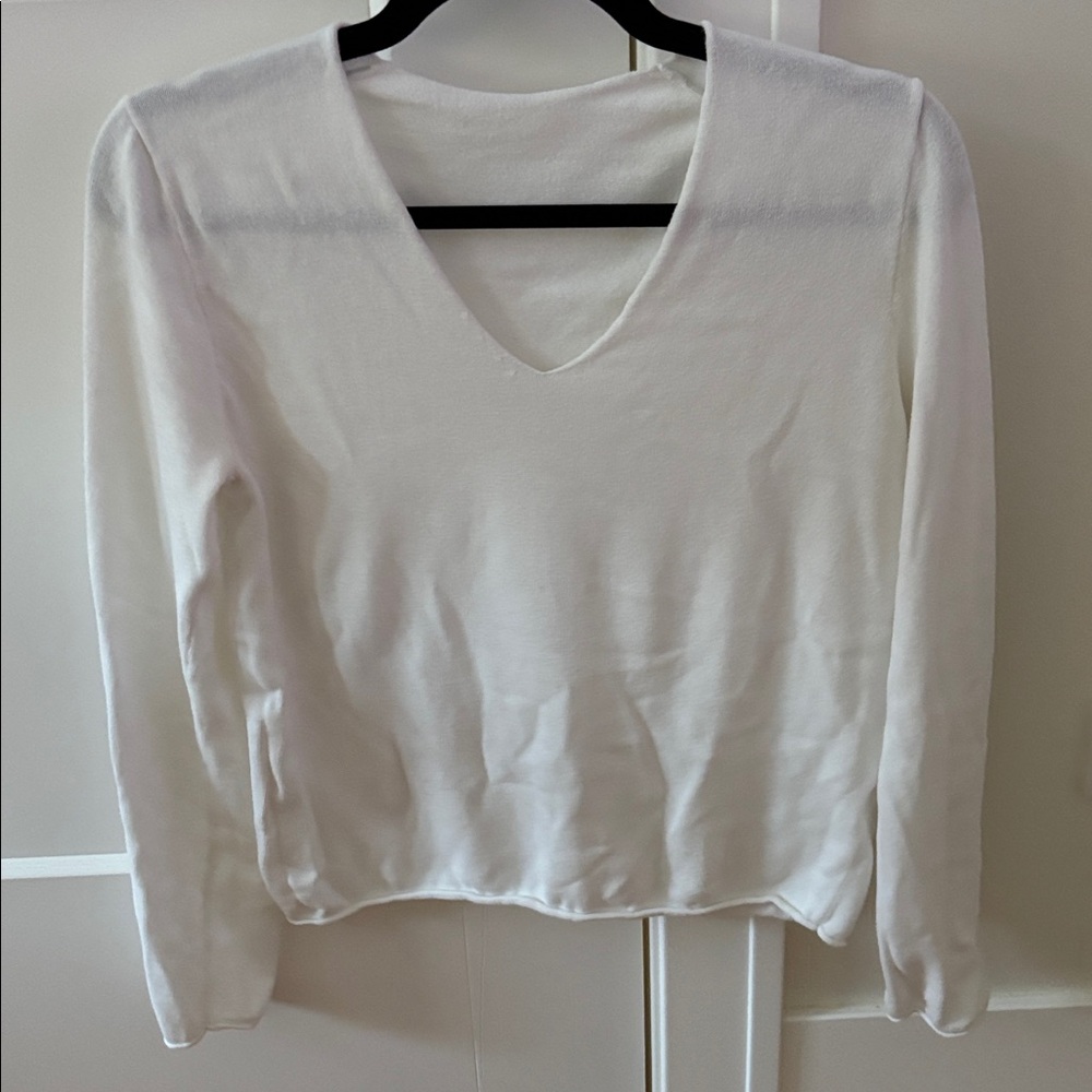 Brandy Melville White V-Neck Sweater